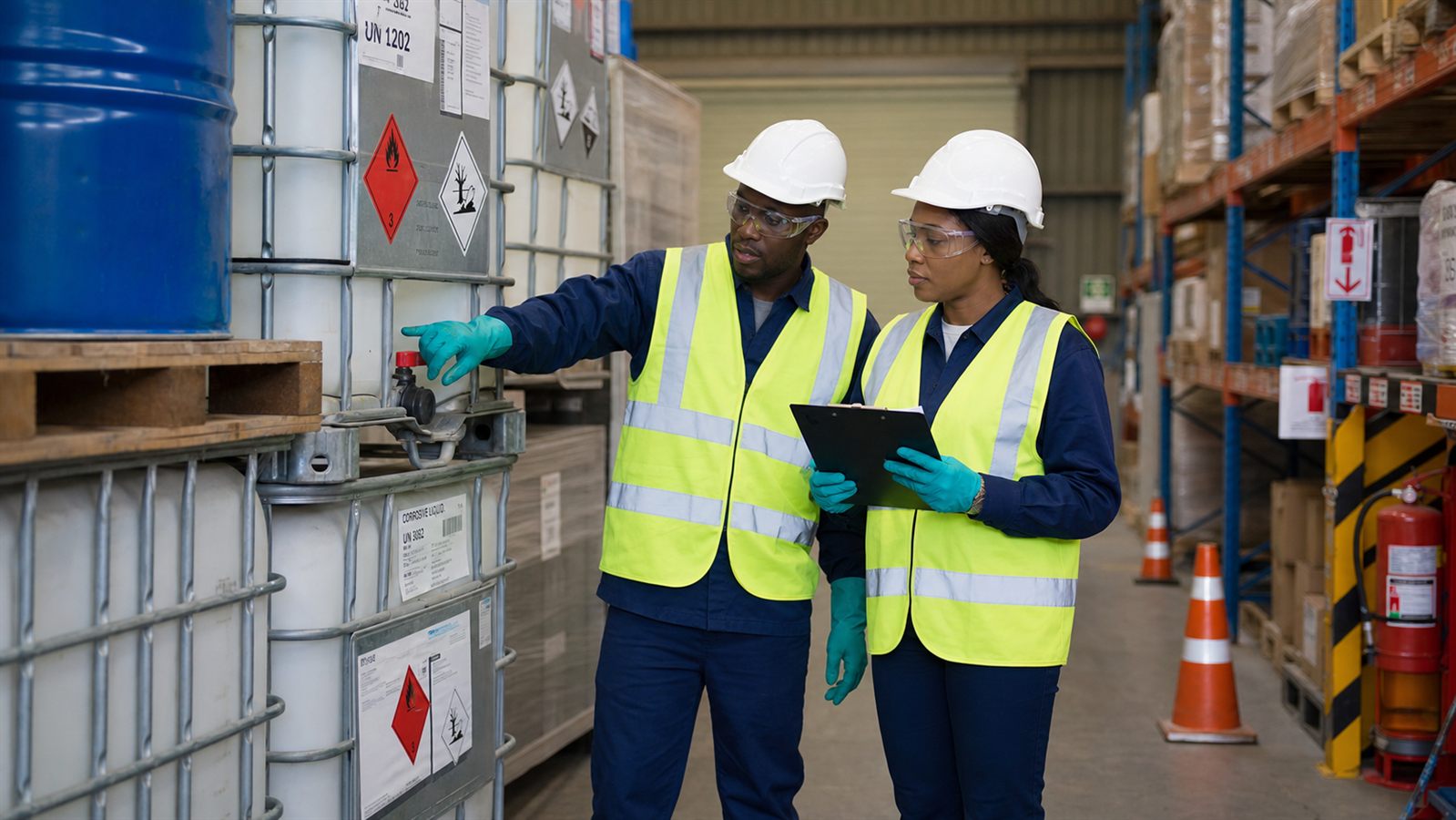 HSE control of dangerous goods with ADR labels and protective equipment